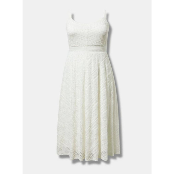 Women's Torrid Plus Size 0X White Midi Lace Skater Dress - Picture 6 of 11